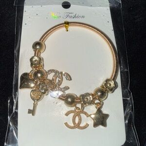 Gold Plated Charm Bracelet 7 in. Stretchy